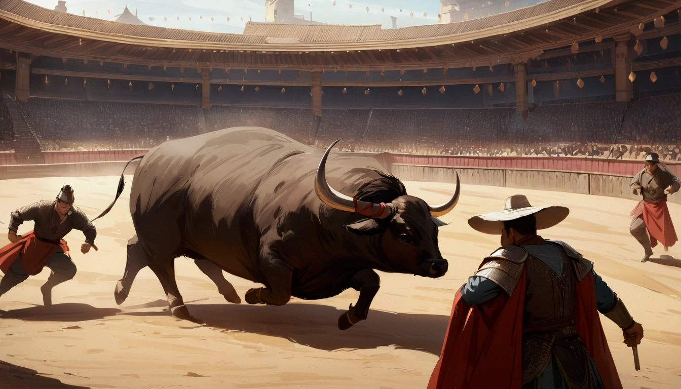 Highest quality,masterpiece,,high resolution,4K,Atmospheric,Detailed Description,Spanish style,bullfighting