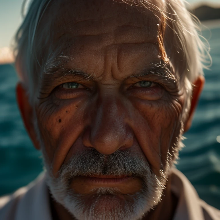 ((old man staring at the camera)), (((focusing on the eyes that reflect the sea))), play of light, maximum detail of the skin, more attention to facial marks
Waiting to start 
