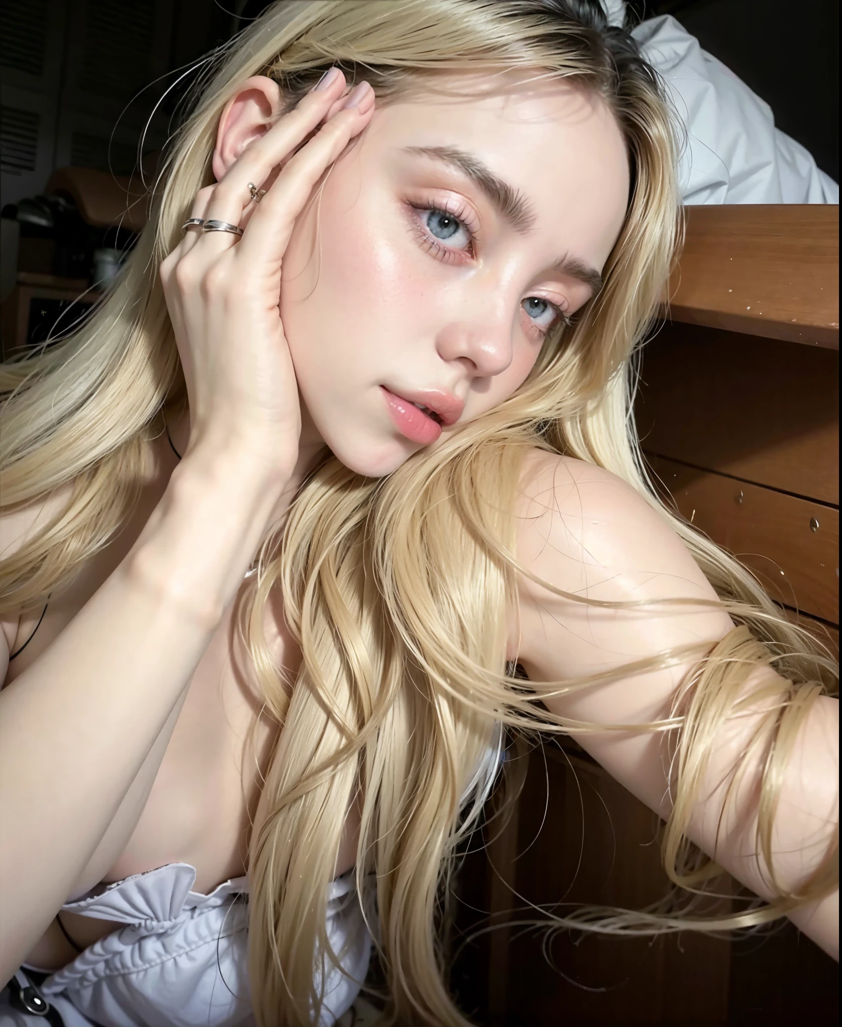 Blonde woman with long hair and piercings posing for a photo., with long black hair, with long black hair, Perfect white hair girl, Ava Max, tifa lockhart with black hair, pale porcelain white skin, anime girl in real life, with black hair, extremely black hair, very black hair, with long black hair, her hair is black