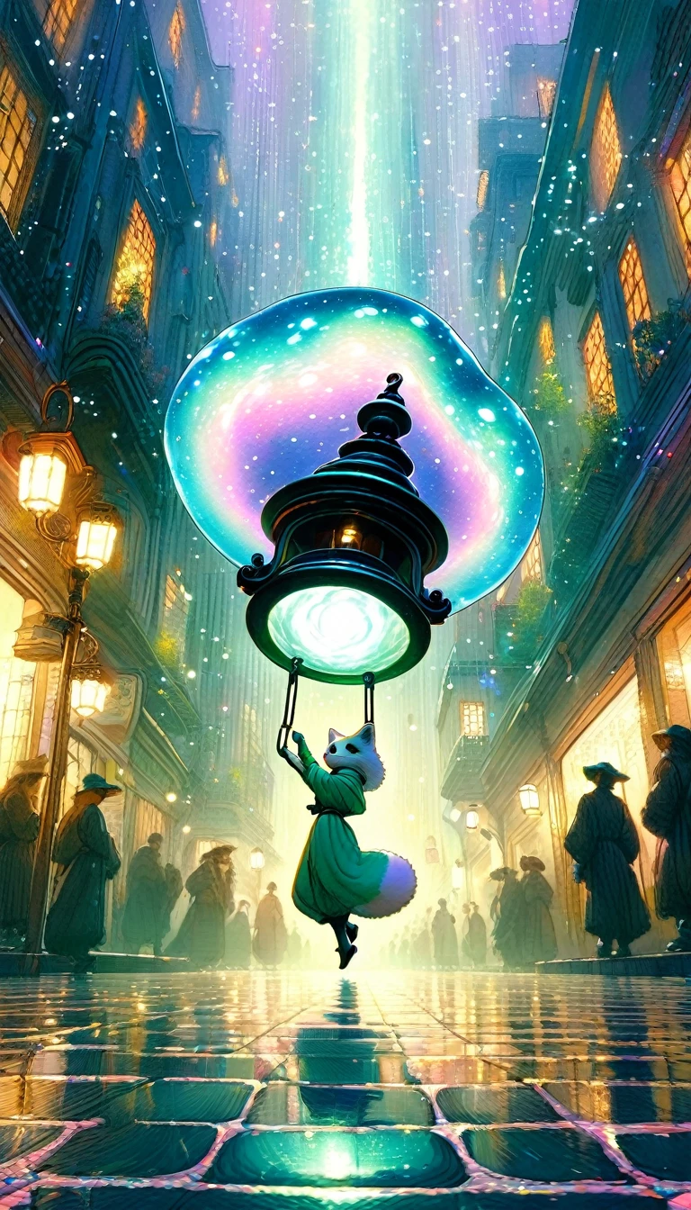 (((Masterpiece))), ((top quality)), ray tracing, super detailed, high resolution, 8k, UHD, wallpaper, elaborate features, highly detailed, highly detailed face, highly detailed eyes, perfect hands, (beautiful), (vivid colors)), (intricate:1.3),illustration,mist, Fox tentacle women, kawaii, beautiful, cool, unknown planet, close up, darkness, dark night,mist,(Rembrandt Lighting:1.3) holding lantern, bioluminescence, translucent body, uncharted planet Edo period, classic cityscape, strange land, anxiety and anticipation, scurrying around, fun, beautiful wilderness, walk, Dynamic angle, dynamic pose, sharp focus, close up, strong wind, from below, rain, cat, shy smile, kawaii,Artistic, memorable masterpieces, moments in history, ,kawaiitech, pastel colors, kawaii, pretty colors, Watercolor:1.3, Delicate, Detail, Masterpiece,(simple oil painting in the style of Bill Sienkiewicz)