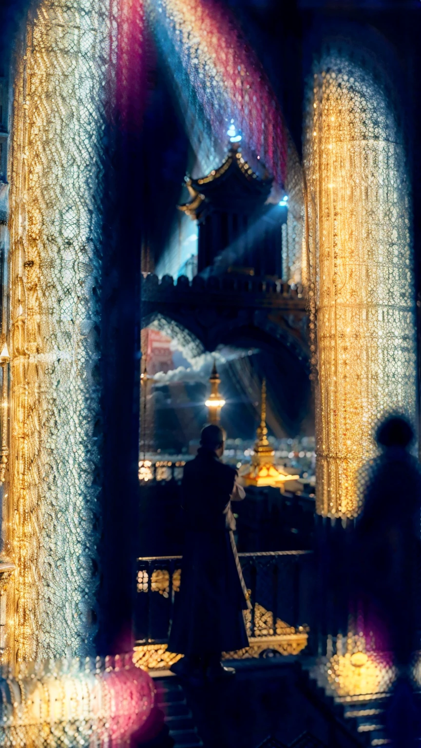 CREATE AN IMAGE OF THE TWO WITNESSES OF THE APOCALYPSE, ON TOP OF THE MOUNTAIN AND LOOKING AT THE TEMPLE IN JERUSALEM, WITH THE CAMERA TAKING THEM FROM THE BACK, AND WITH THE VIEW OF THE CITY AND THE TEMPLE