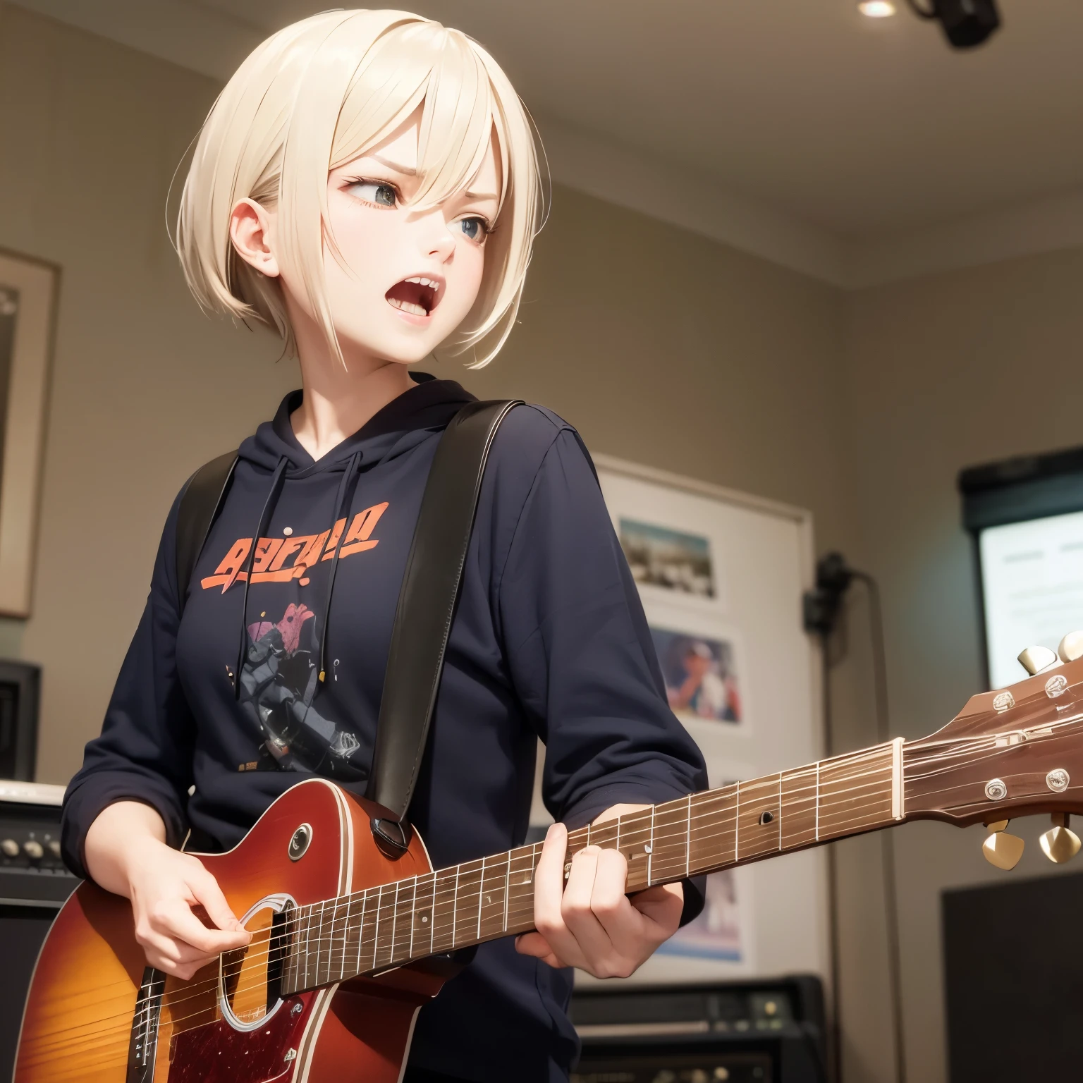 Adult,Playing guitar angrily