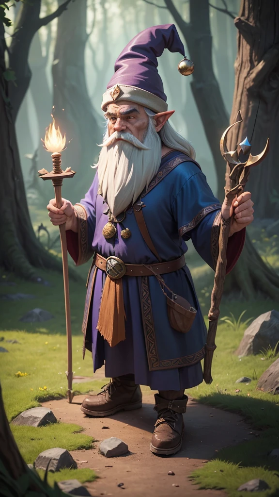 a man dressed as a gnome walking on the ground with a stick, gnome, wizard's pose, male magician's t-pose, gnome druid, gnome magician, great wizard wearing a hat, a mysterious wizard casting spells, gnomon, drachenlord, spell casting wizard, sorcerer, evil alchemist dwarf, wizard crawler