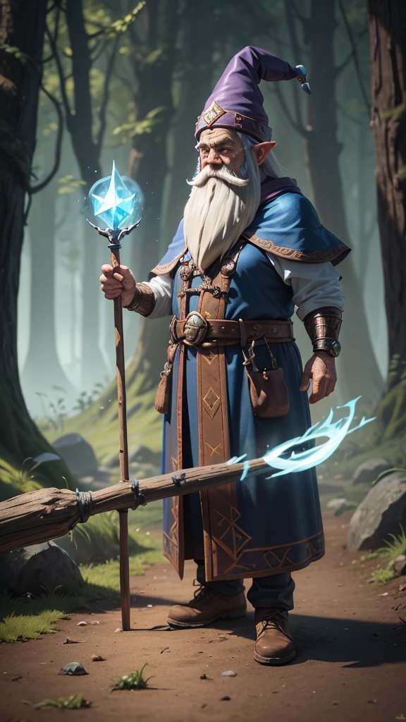 a man dressed as a gnome walking on the ground with a stick, gnome, wizard's pose, male magician's t-pose, gnome druid, gnome magician, great wizard wearing a hat, a mysterious wizard casting spells, gnomon, drachenlord, spell casting wizard, sorcerer, evil alchemist dwarf, wizard crawler