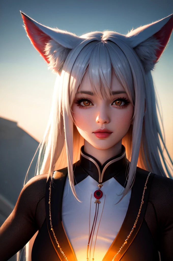 a japanese young woman kitsune with fox ears and three fox tails, white hair kitsune inspired armor, with kitsune mask on her face, fox, kitsune holding torch,Ambiance sombre by Yang J, Guweiz, (best quality, 4k, highres, masterpiece:1.2), ultra-detailed, (realistic, photorealistic:1.37), HDR, UHD, studio lighting, ultra-fine painting, sharp focus, physically-based rendering, extreme detail description, professional, vivid colors, bokeh, portraits, landscape, horror, anime, sci-fi, photography, concept artists, vibrant color tones, atmospheric lighting