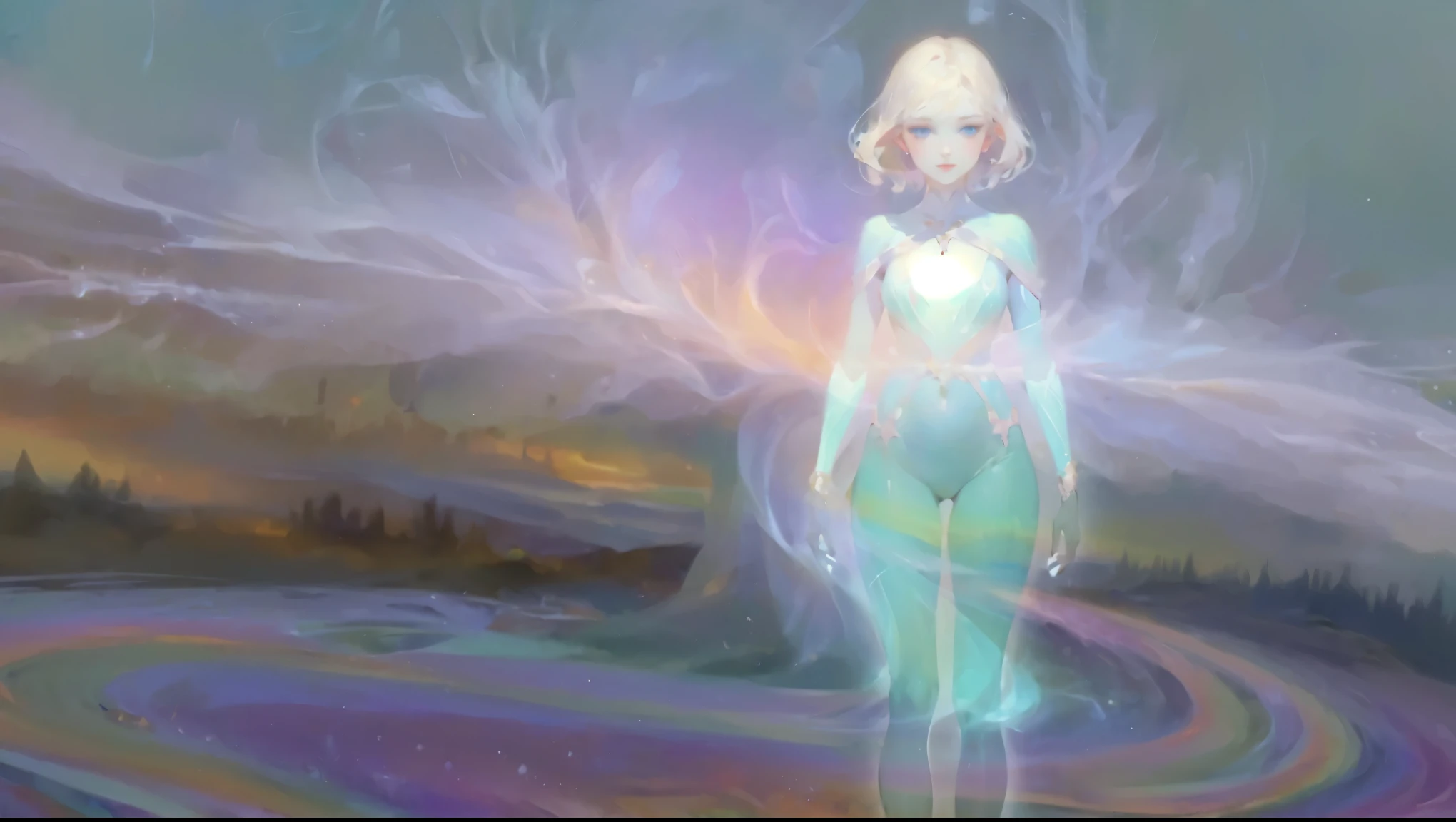1girl, solo, beautiful detailed eyes, beautifully detailed lips, pale skin, delicate features, porcelain-like complexion, elegant pose, graceful posture, ethereal beauty, light atmosphere, soft and subtle lighting, delicate, fine brushstrokes, realistic rendering, vibrant colors, dreamlike ambiance, soft painting style, a sense of tranquility, a masterpiece capturing the essence of purity and grace, gorgeous breasts, cleavage, sexy, ((aesthetic soft painting background)), (Style by NTY), sexy, ((rainbow glowing specks on the skin)), ((wet skin)), mascara, eyelashes, glitter on her face, sexy lips, nice contrast, light particles, soft lighting, volumetric lighting, finely detailed, ((big breasts)), (((looking at the viewer))), extremely beautiful eyes, Extremely detailed eyes, light-colored eyes, post-Impressionist, rich gradient, extreme colors, extreme details, clear light perception, a fantasy or mythical character, possibly an elf, taking a bath in a luxurious setting, enhancing the mystical ambiance, diffused light and serene atmosphere, The character's expression and pose contribute to the sense of tranquility and elegance in the scene, a dreamy mood, digital artwork portrays an ethereal figure in a translucent garment, dreamlike, ethereal figure, soft brush strokes, glowing light, serene expression, mystical, luminescent, tranquil mood, fantasy art style, impressionistic palette, soothing atmosphere, light atmosphere, soft and subtle lighting, fine brushstrokes, vibrant colors, ghost figure, transparent