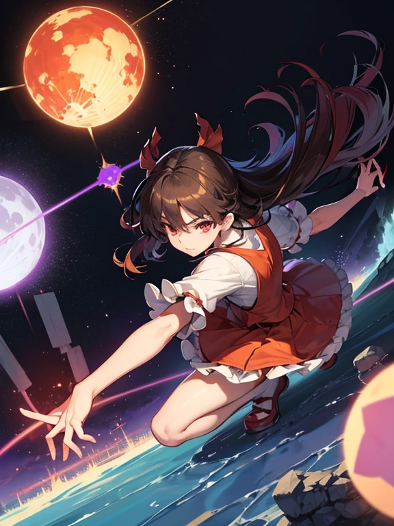 solo 1 girl view, TouHou project, hot girl, An adventure the Reimu, which due to a curse has been transformed into Kedama, a little ball of hair, having to fight waves of enemies from an isometric perspective with both ranged attacks and hand-to-hand combat, being able to turn into different monsters.,(all realistic intricate details)
