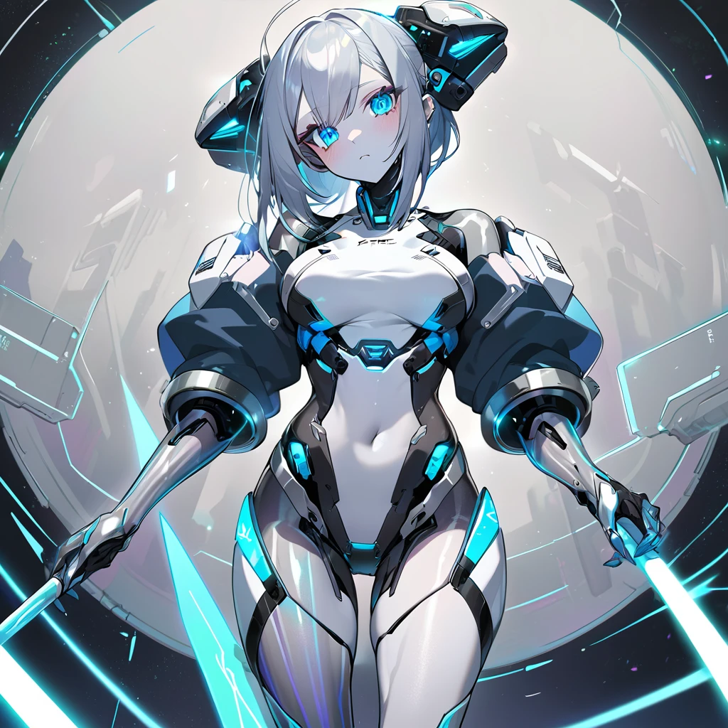science fiction, android girl(metallic skin, cyber joint)