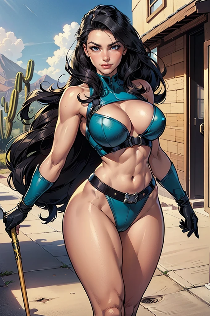 (((mulher))), (((melhor qualidade))), (((obra prima))), (((adulta))), Uma guerreira mulher de 35 anos com corpo perfeito, Brooklyn Gladiators, (( under boobs )), quase nua no estilo selvagem urbano de Simon Bisley para a capa da revista Heavy Metal, cabelo loiro, Minimum clothing, armadura (azul escuro com estrelas brancas e vermelho com listras brancas), cheio de pontas e rebites manchadas de tinta, tatuagem de estrelas de 5 pontas, (((corpo inteiro))), cabelo preto curto com franja branca cobrindo a testa