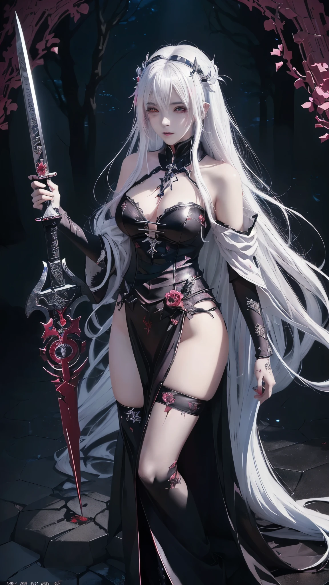 anime girl with a sword and blood splattered around her, gothic maiden anime girl, anime fantasy artwork, white haired deity, anime epic artwork, detailed anime art, detailed anime artwork, anime fantasy illustration, demon anime girl, beautiful necromancer, beautiful fantasy anime, trending on artstation pixiv, anime art wallpaper 4k, anime art wallpaper 4 k