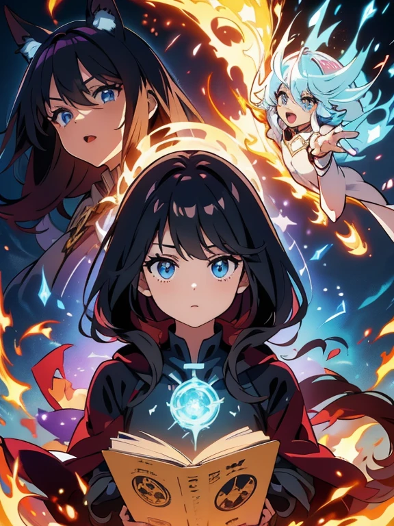 masterpiece, In a world where magic and technology exist side by side, a young nekomimi (black hair, long hair) sets out on a journey to hone their skills and uncover the secrets of their powers, beautiful eyes finely detailed. Along the way, they meet a diverse cast of characters, including other mages, robots, and creatures from beyond their world. As they travel through fantastical lands and face incredible challenges, the mage must learn to harness the full potential of their abilities and unlock the true potential of magic in the modern age.