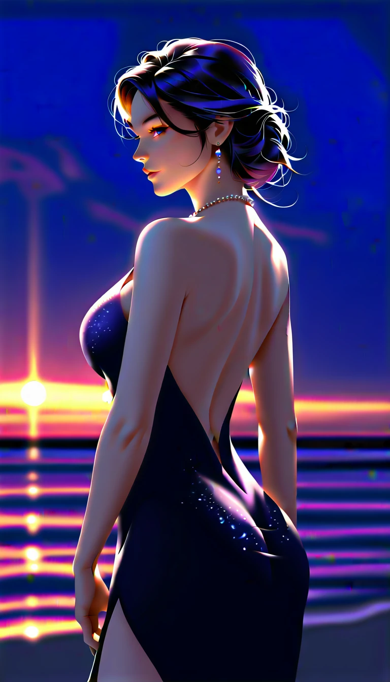 score_9, score_8_superior, score_7_superior, Masterpieces with up to 16K resolution,Highest quality,it is really amazing,Very detailed,Ultra-high resolution,(Ultra-realistic:1.1),(Realistic:1.1),Increased depth of field,Cinematic lighting,
Elegant Japanese MILF,
Long black hair,Ultra-detailed and beautiful faces,Translucent white skin,Very detailedな肌,
(Elegant resort dresses:1.1),
Bold design,Artistic design,Beautiful and detailed pattern,Detailed fabric texture,
Gorgeous necklace,Earrings,
(Bali Beach:1.1),(Dark beach at night:1.1),(Deserted beach:1.1),(A pitch black night sky with dark clouds:1.1),
(Beautiful back view:1.1),