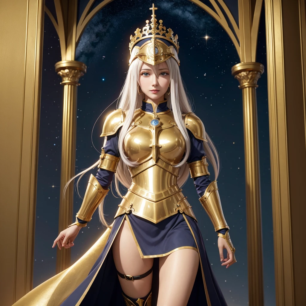 ((high qualiy)). Knight in golden armor. Mu of the house of Virgo. sanctuary of Athena.