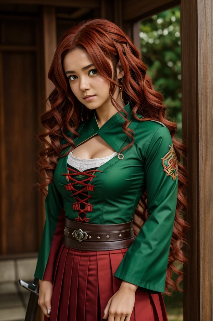 Lynx Hashira, is a pillar of the Demon Slayer Corps. She is a beautiful girl with curly brown hair, red at the ends. She dresses modestly, wearing the Demon Slayer Corps uniform, wearing a green Haroy with a free wing pattern. Lover of Rengoku Kyojuro