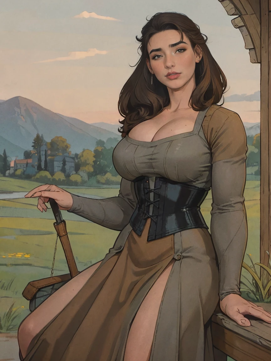 topless Hermione Granger lies on the table, sperm on face, Hogwarts in background