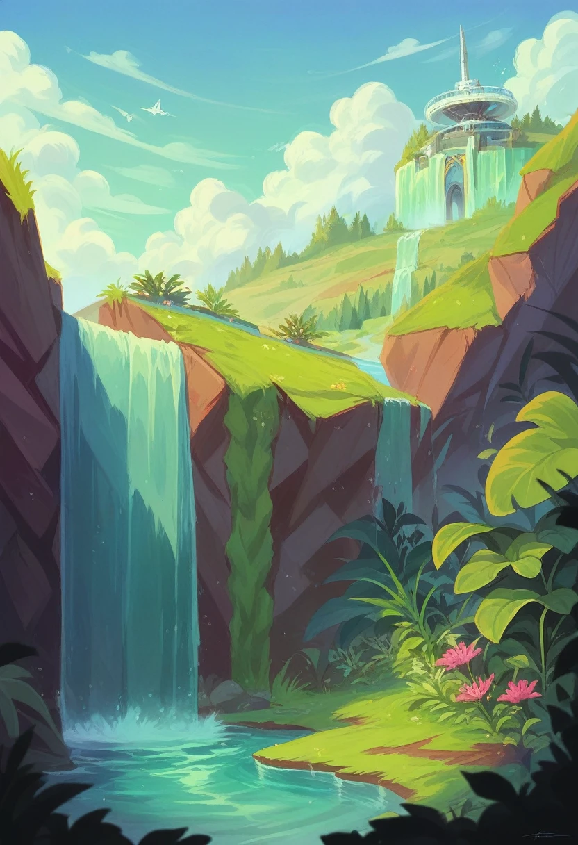 8K hyperrealistic, ultra detailed, (Best quality digital illustration. Masterpiece of planet Earth in outer space.), ((No Man)) (Beautiful planet earth illustration), (Vivid green nature and vegetation.), (flowering plants), ((waterfall)), (Shining stars), (Hyperdetail, dynamic camera), (wide angle), (heavenly illumination), (Vivid colors and saturation), (trend in artstation,