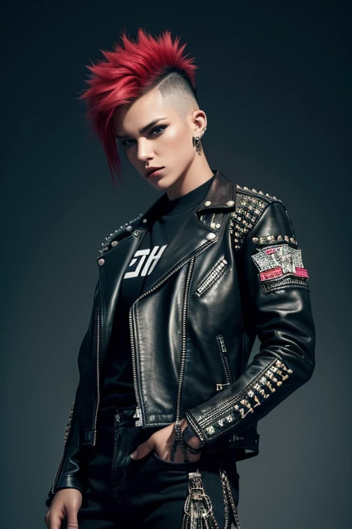 An image of a punk with a mohawk, dressed in a leather jacket with studs, in a futuristic style. The punk is standing against the backdrop of a sci-fi city with neon lights and cyberpunk elements. In the top right corner, the image features a bright, striking inscription 'НАУЧПАНК' in Russian, styled in cyberpunk with neon colors.