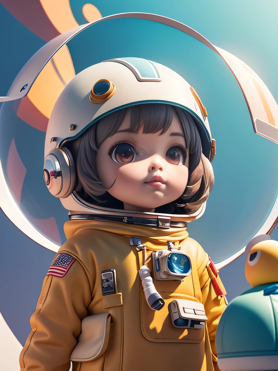 (Doll with helmet and visor,Lovely 3D rendering,astronaut boy looking up,Portrait of an anime astronaut boy,Cute anime 3D rendering,Cute intricate digital artwork,cute little explorer adventurer,Stylish 3D rendering,8k 3d rendered character art,cute digital paintings,3D anime style,Highly detailed rendering)