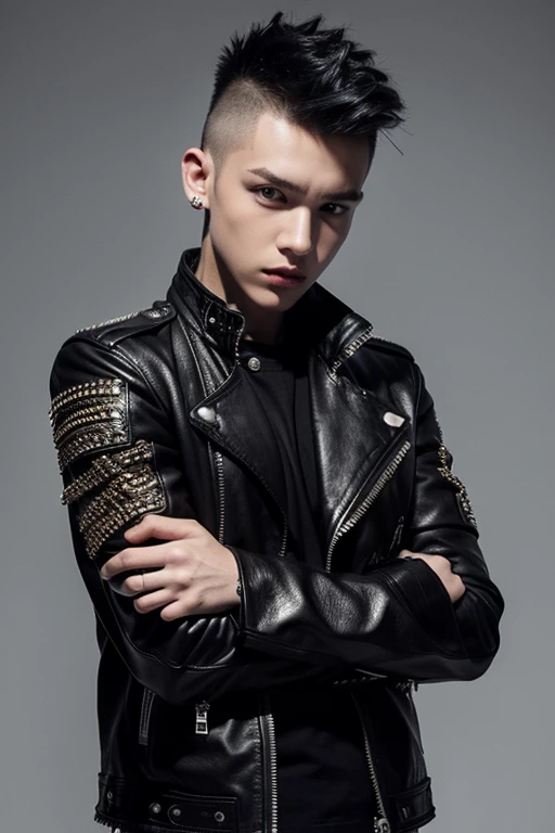 An image of a punk with a mohawk, dressed in a leather jacket with studs. In the top right corner, the image features a bright, striking inscription 'научпанк' in Russian.