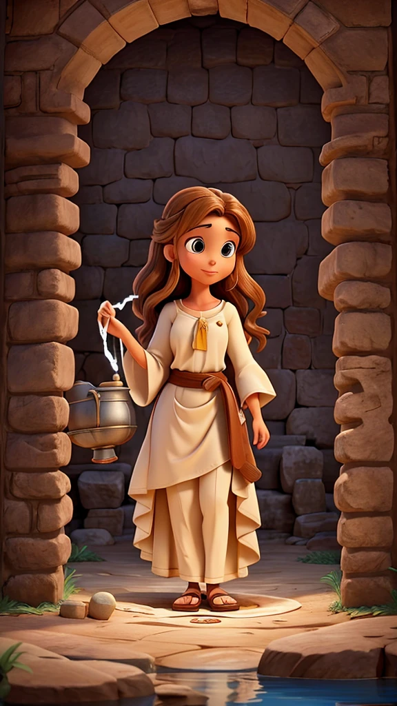 Jesus images together with a woman drawing water from wells in the Bible. Search for Disney-style images to get an idea of ​​how the characters and settings are drawn.