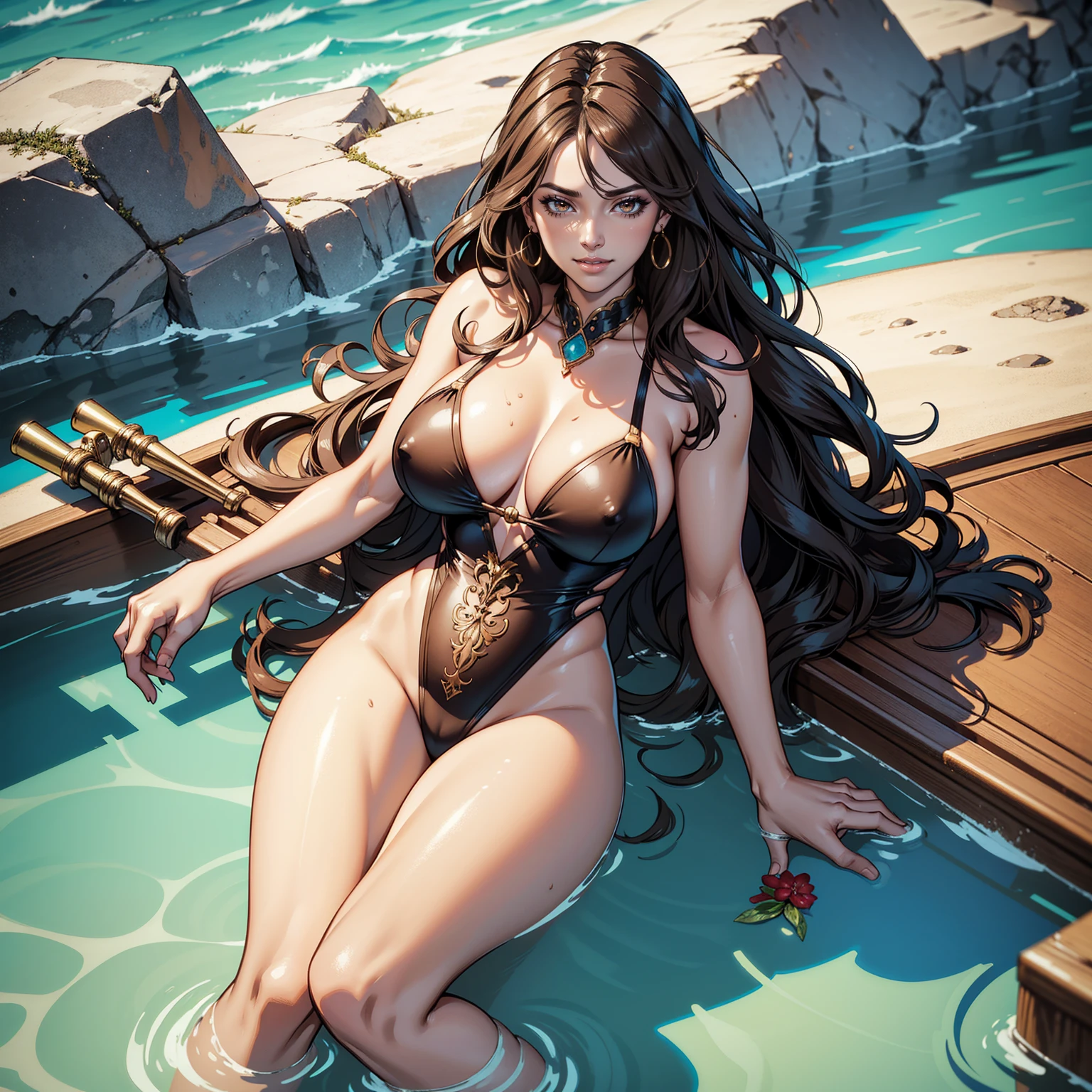 Masterpiece, Professional,  High Definition - quality, sharp focus, perfect artwork, Best Illustration,  trending on artstation, UHD, 4k, full body, NSFW
"Beautiful Moroccan with dark brown eyes, 28 years old, woman a swimsuit, red swimsuit, full body view, on a boat, almond-shaped eyes, oval face shape, plus size body, extra large body, XXL body, prominent cheekbones, naturally wavy hair, high resolution, masterpiece, best quality, complex details, highly detailed, sharpness, detailed skin texture, eye details, profession, 4k resolution, charming smile, shot with Conon, depth of field, kodak vision color, 100kg, extremely detailed, ultra-realistic photography ,photo realistic, post processing, maximum detail, true to life, Instagram model.
"
