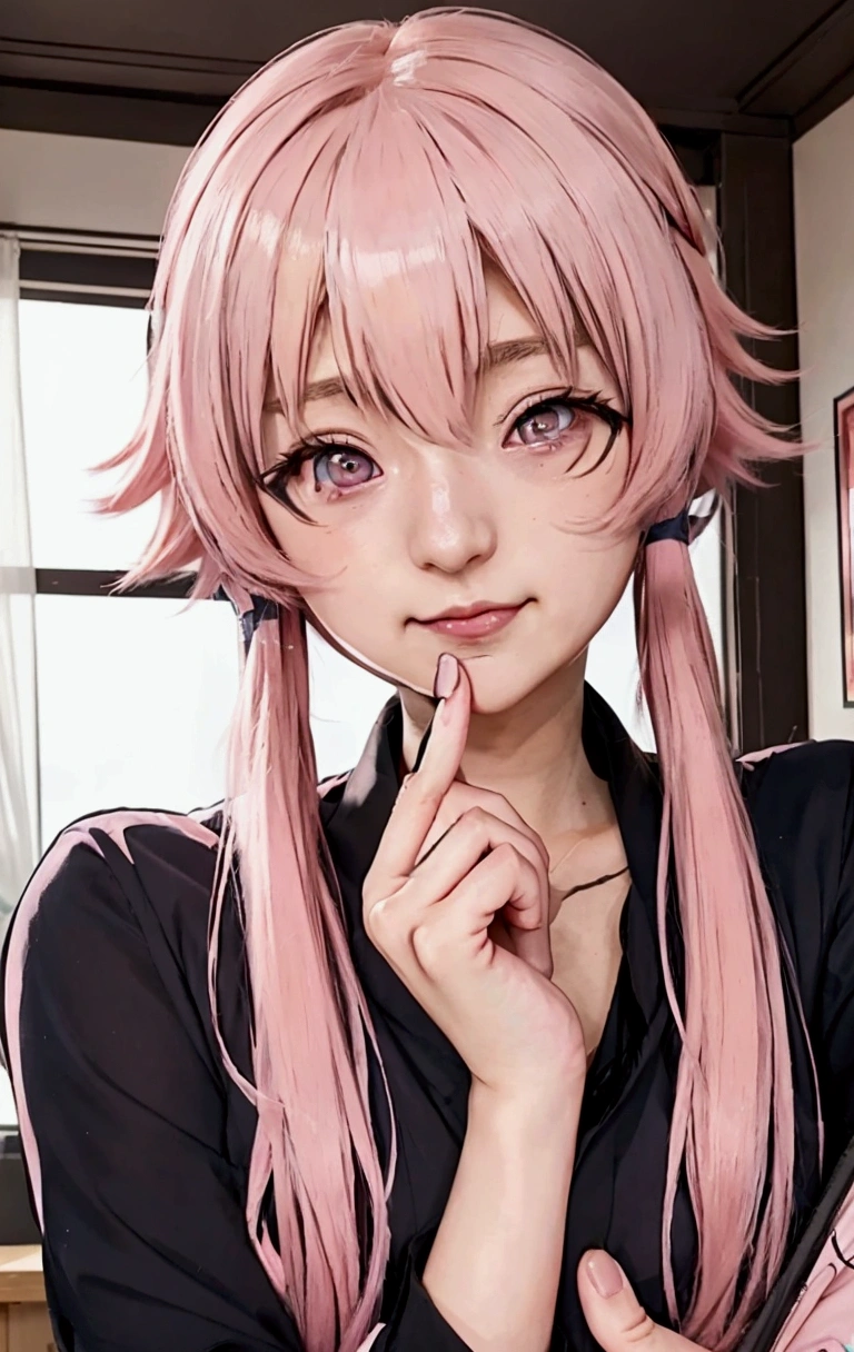 anime girl with pink hair and pink eyes holding a cell phone, haruno sakura, cute anime girl portraits, anime visual of a cute girl, extremely cute anime girl face, pink twintail hair and cyan eyes, megumu okada, detailed portrait of anime girl, mirai nikki, fine details. girls frontline, from girls frontline, seductive anime girl