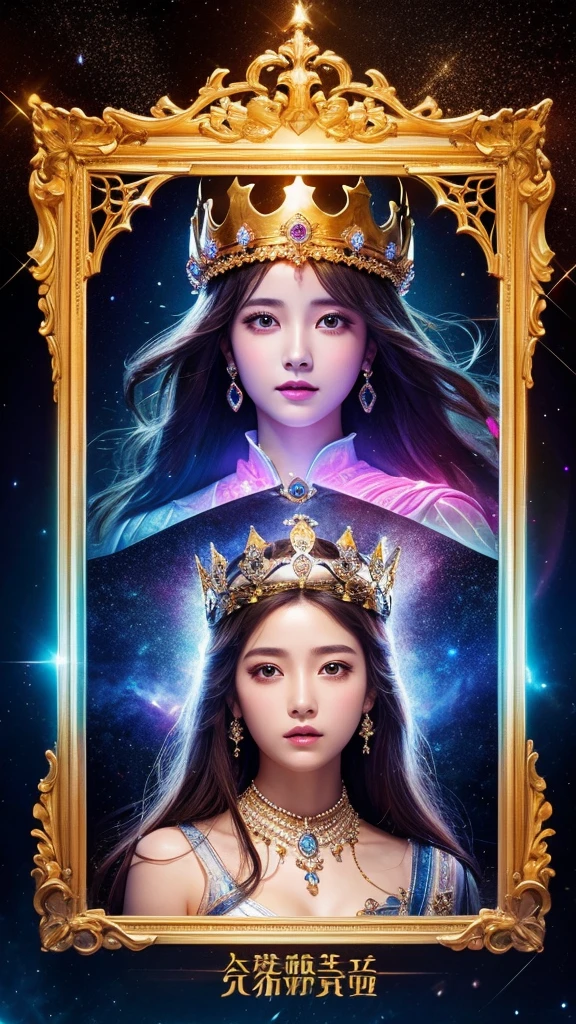 high resolution、gorgeous、goddess、crown、The background is space、shine、front、