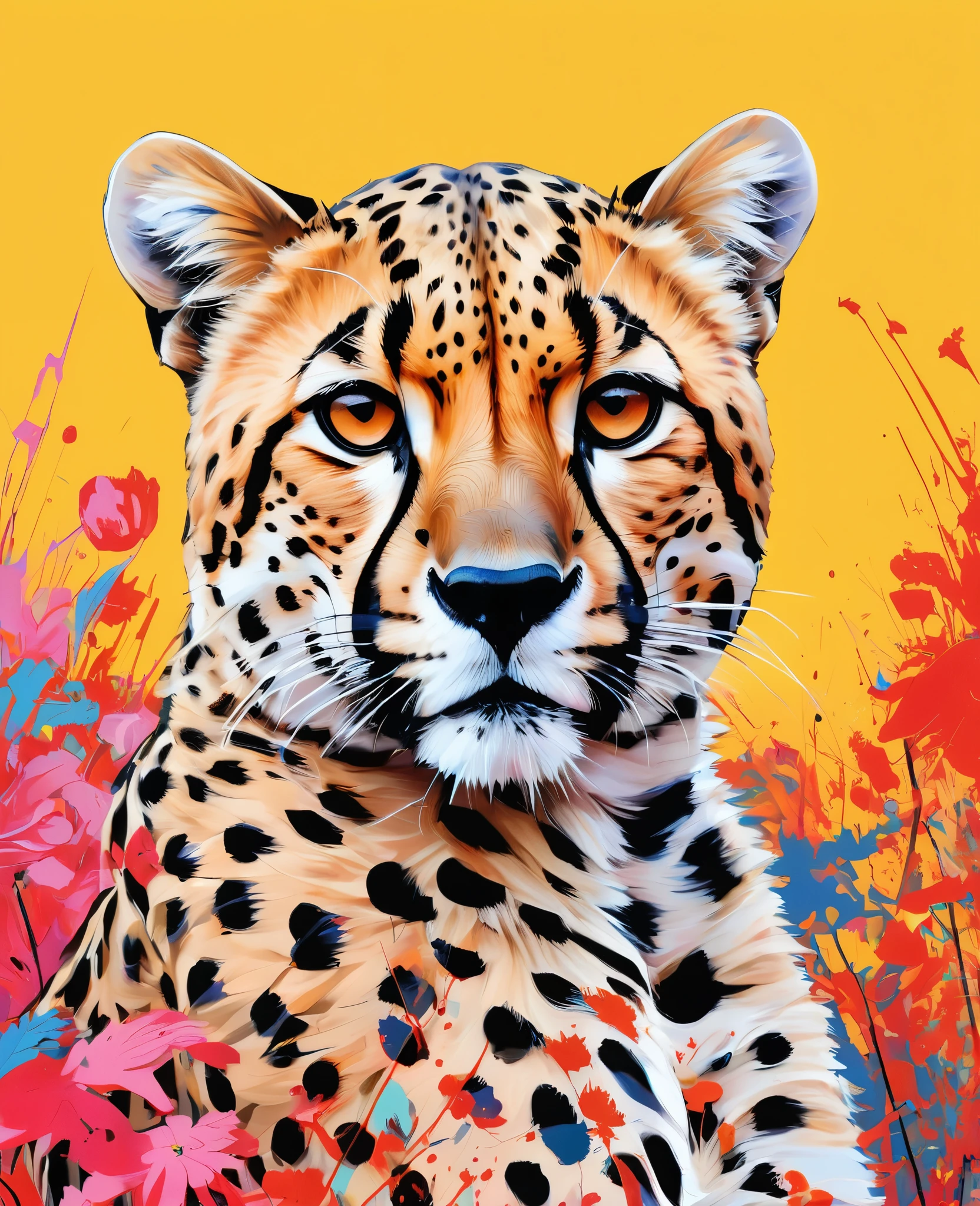 Graffiti, scribble, Comics by Petra Cortright, best quality, masterpiece, cheetah artwork, Representative work, official art, Professional, Ultra intricate detailed, 8k, cheetah art, colourful background 