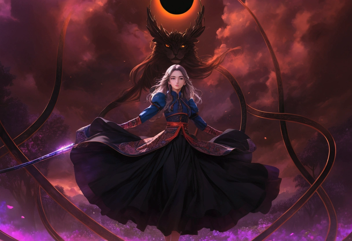 a beautiful anime girl, detailed facial features, long flowing hair, large expressive eyes, delicate facial features, elegant posture, intricate detailed clothing, fantasy landscape background, vibrant colors, dramatic lighting, cinematic composition, digital painting, 8k, masterpiece, photorealistic