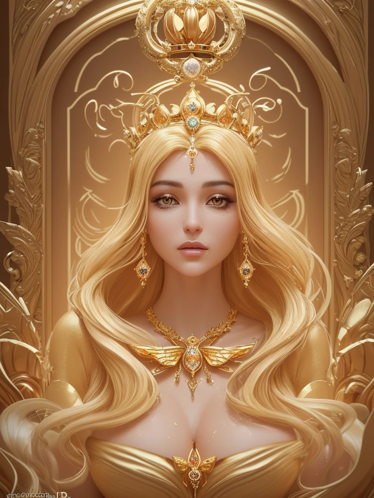 captivating and luxurious 3D rendering featuring the phrase "PATRICE " in elegant golden Arial letters, each encircled bya dazzling shower of diamonds. The opulence is further enhanced by a regal crown on the right side and a graceful butterfly on the left, adding intricate detailing to the composition. A curved emblem complements the design, and the signature "SAWADOGA" is placed beneath the main phrase. The warm golden glow creates an atmosphere of celebration and admiration, with the pristine white background accentuating the golden tones. This mesmerizing piece, crafted for photographic presentation, showcases the artist's exceptional skill and mastery, making it a stunning work of art, 3D design, and illustration., 3d render, typography, poster, vibrant, illustration