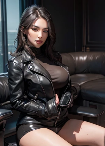 A woman in a leather jacket gets a prostate massage, ( prostate massage)