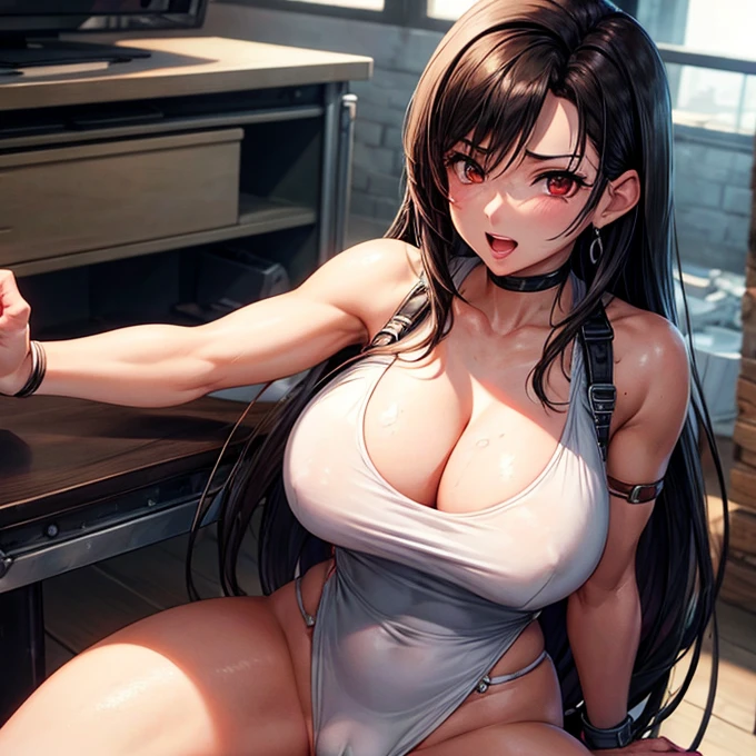 Tifa Lockhart ejaculates a huge amount Sitting on the operating table