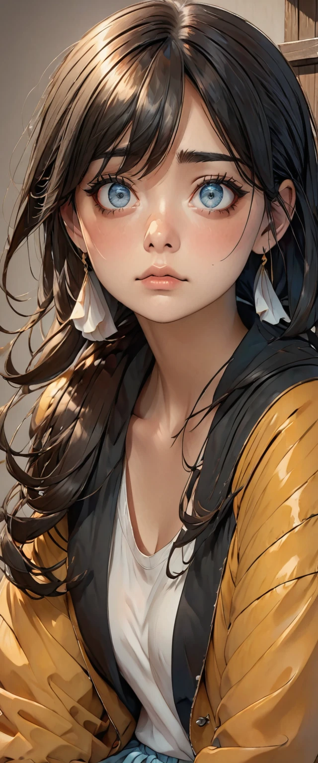 A lazy girl with dark circles under her eyes, nervous and a little fat,
