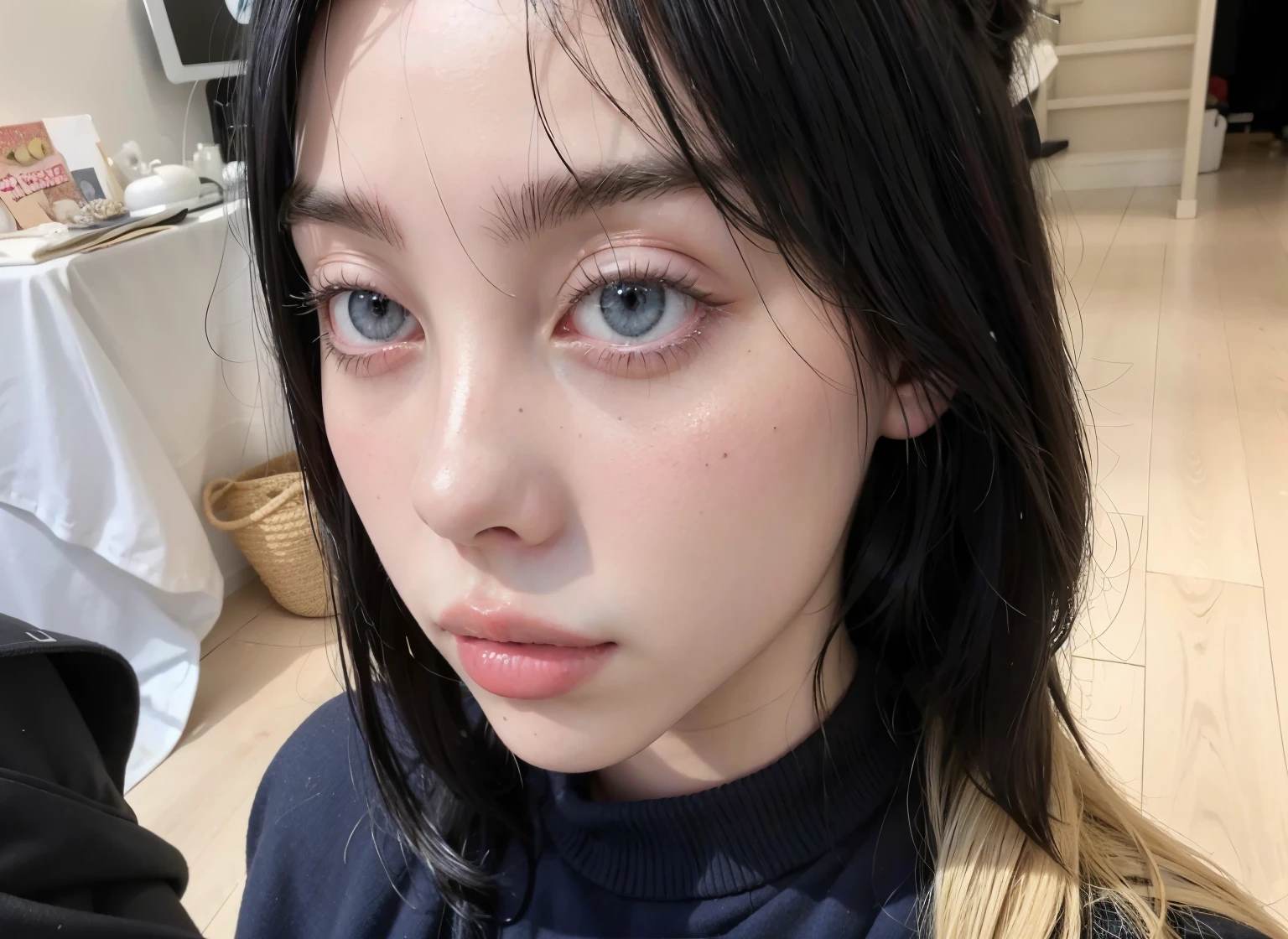 Blonde woman with long hair and piercings posing for a photo., with long black hair, with long black hair, Perfect white hair girl, Ava Max, tifa lockhart with black hair, pale porcelain white skin, anime girl in real life, with black hair, extremely black hair, very black hair, with long black hair, her hair is black