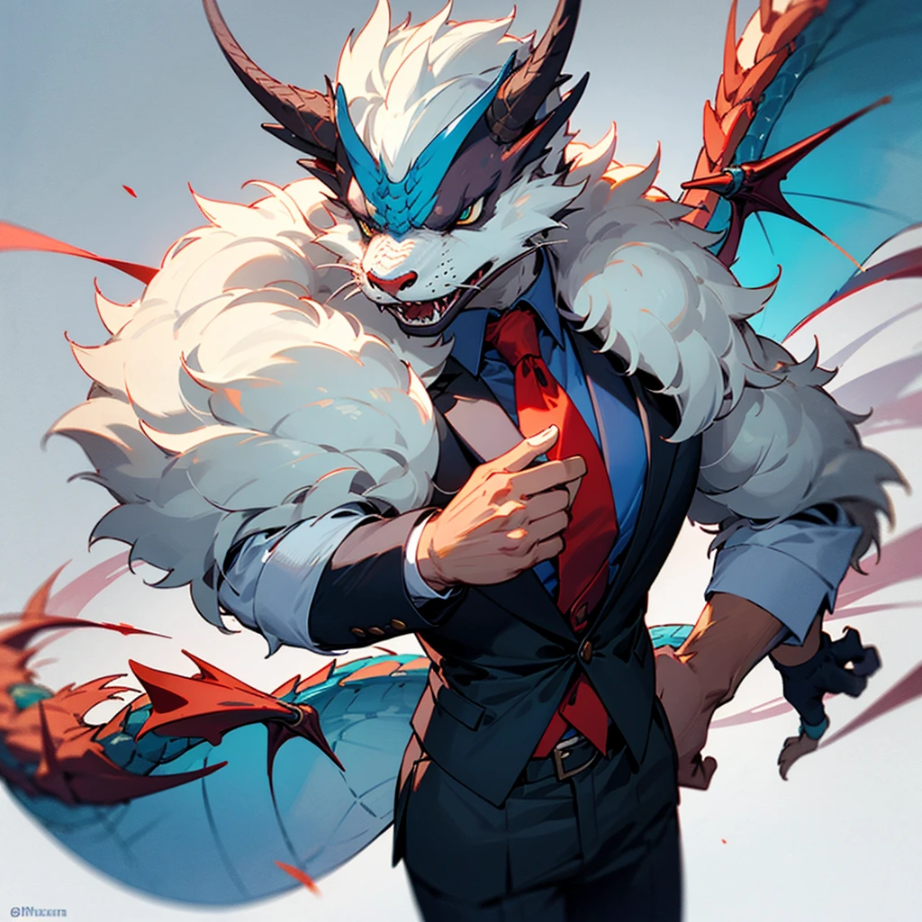 Furry dragon wearing business suit buff 