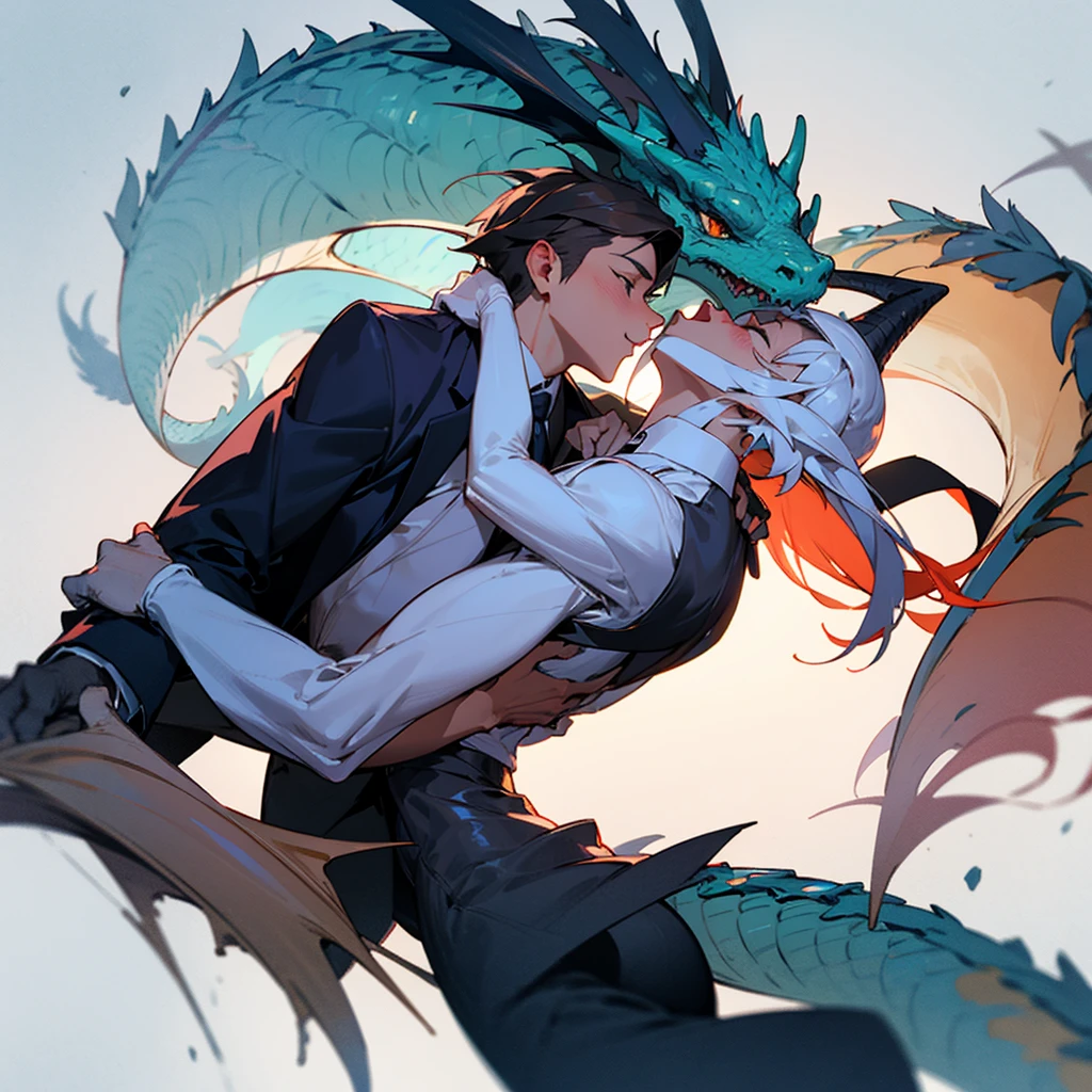 Furries dragon wearing business suit gay kissing