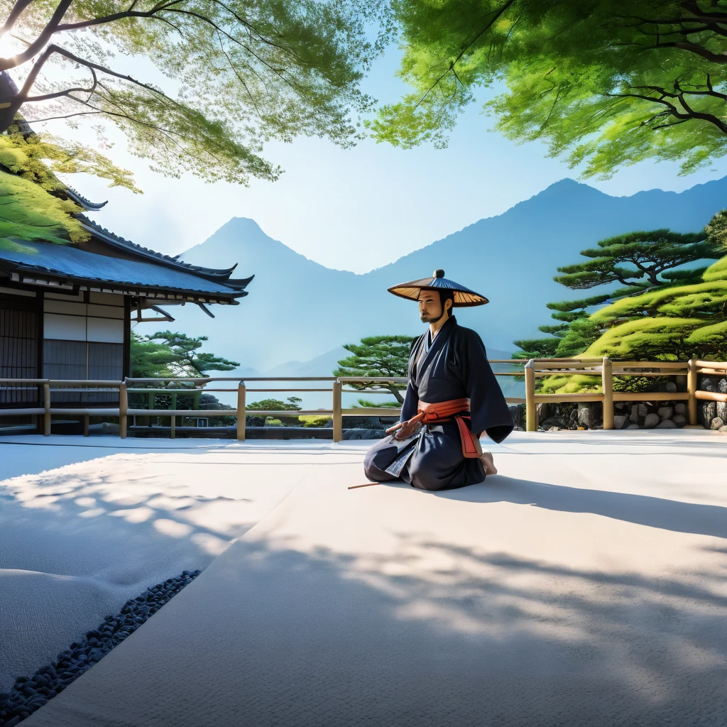 Japanese summer, cool samurai beautiful morning atmosphere, the start of the day, real photo((masterpiece, highest quality, 8K))