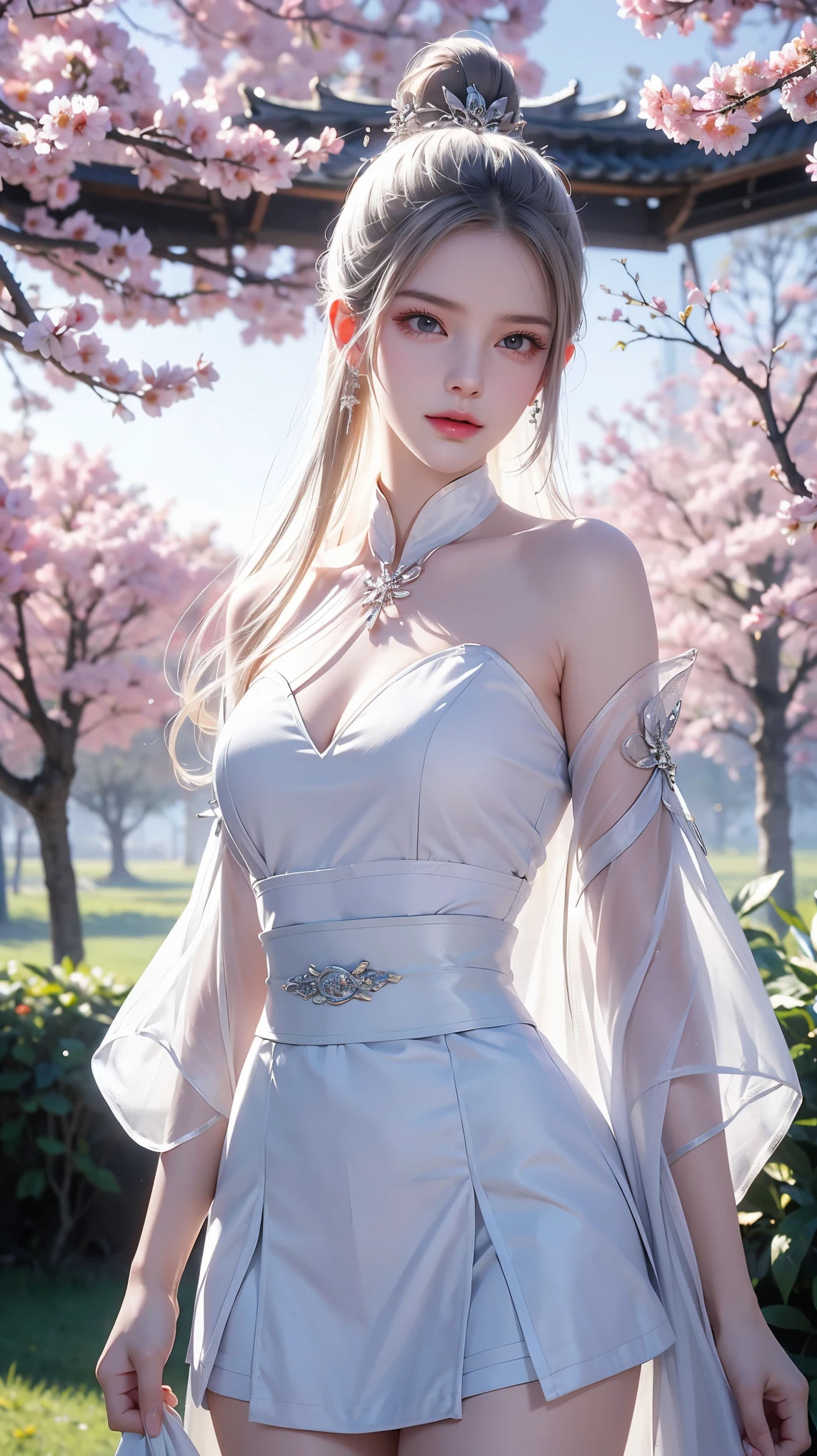 Summer 4, masterpiece,best quality,High target质量,High target清晰度,High target质量的纹理,High target质量的阴影,High target细节,Beautiful details,Fine details,Extremely detailed CG,Detailed texture,lifelike的面部表现,lifelike的,Colorful,Beautifully,Clear focus,(Intricate details,Pure face_v1:0.5),(细节美Beautifully脸,(细节美Beautifully眼睛),perfect比例的脸,High targetSkin details,Skin details,best ratio of four fingers and one thumb,emaciated:1.3),1 girl,,High target,(Smooth abs:1.55),beautiful,perfect,High target,((Bare shoulders)), ((The skirt is very short)), (Long legs),(Straight Legs),(Thin waist),((White skin)),White skin,((White skin)),(Emma Watson),Large Breasts,((bught Blonde Hair,Standing,Looking at the audience,whole body,Portrait of cute blonde girl,((Cherry tree)), ((站在Cherry tree下,look into the distance)),bloom,Orange Fog,Sporty,A strand of hair,lifelike,High target品质渲染,Amazing Art,High target品质,film texture,Fuji XT3,Dream