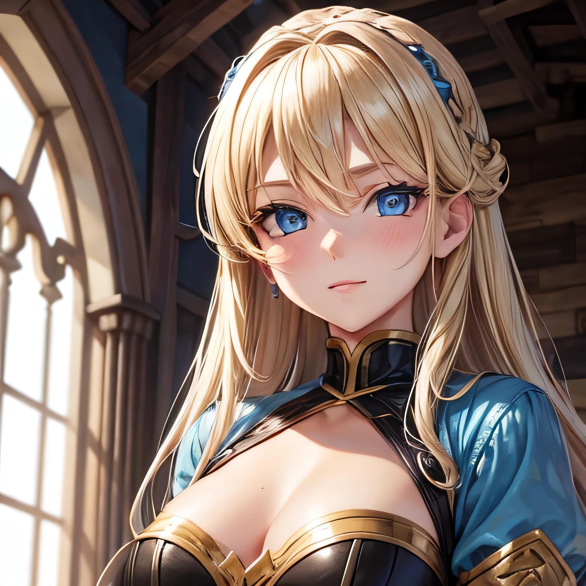 Adventurer blonde female with blue eyes