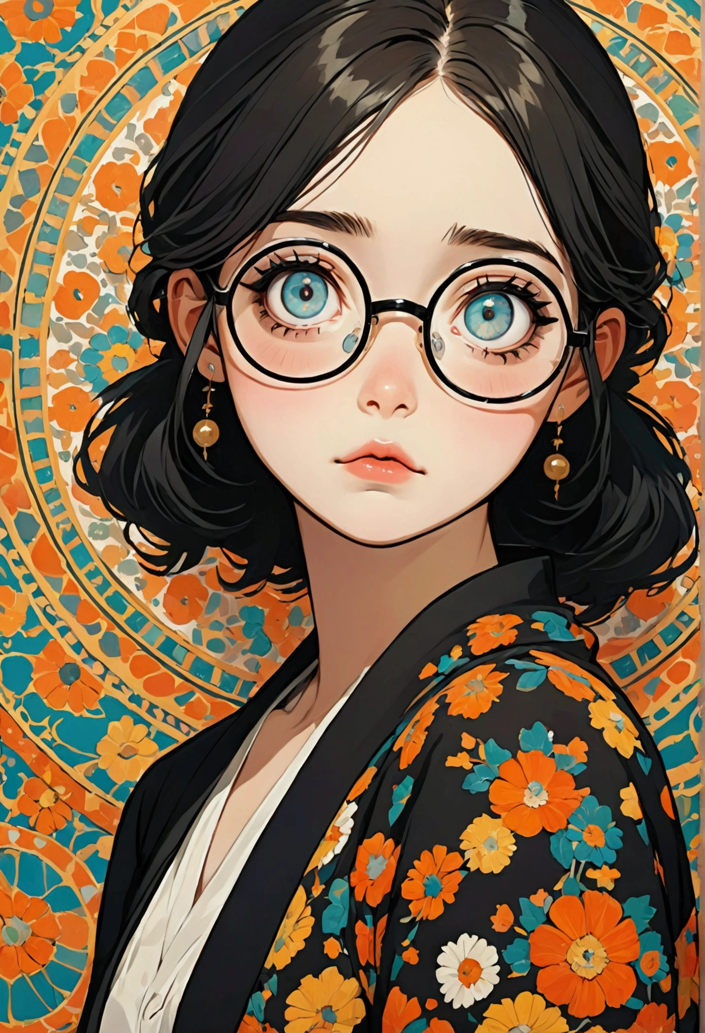 A lazy girl with dark circles under her eyes, nervous and a little fat,circle-glasses