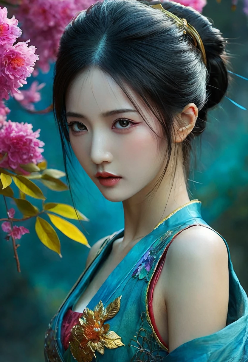 <(Digital watercolor Illustration of a (oriental beauty), by JB, Waterhouse, Carne Griffiths, Minjae Lee, Ana Paula Hoppe, Stylized watercolor art, Intricate, Complex contrast, HDR, Sharp, soft Cinematic Volumetric lighting, flowery pastel colours, wide long shot, perfect masterpiece:):1.0, (upper thighs shot:1.3),
<(detailed matte painting, deep color, fantastical, intricate detail, splash screen, complementary colors, fantasy concept art, 8k resolution trending on Artstation Unreal Engine 5):0.9,