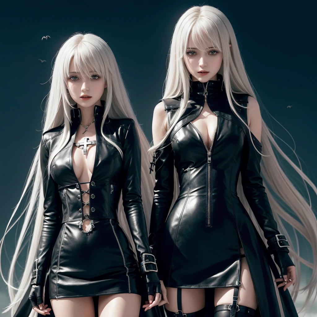 (( high qualiy )). Vampire knight with inverted cross. Leather clothing and feel at the waist. bats flying around. blood spots.