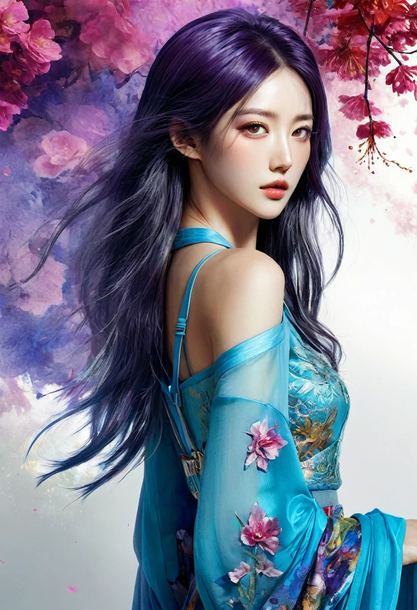 <(Digital watercolor Illustration of a (oriental beauty), by JB, Waterhouse, Carne Griffiths, Minjae Lee, Ana Paula Hoppe, Stylized watercolor art, Intricate, Complex contrast, HDR, Sharp, soft Cinematic Volumetric lighting, flowery pastel colours, wide long shot, perfect masterpiece:):1.0, (upper thighs shot:1.3), full body,
<(detailed matte painting, deep color, fantastical, intricate detail, splash screen, complementary colors, fantasy concept art, 8k resolution trending on Artstation Unreal Engine 5):0.9,