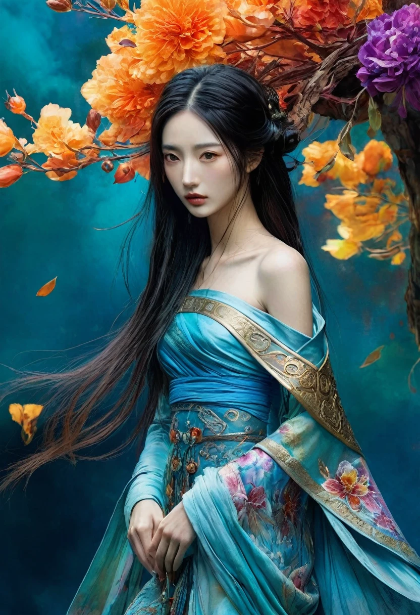 <(Digital watercolor Illustration of a (oriental beauty), by JB, Waterhouse, Carne Griffiths, Minjae Lee, Ana Paula Hoppe, Stylized watercolor art, Intricate, Complex contrast, HDR, Sharp, soft Cinematic Volumetric lighting, flowery pastel colours, wide long shot, perfect masterpiece:):1.0, (upper thighs shot:1.3), full body,
<(detailed matte painting, deep color, fantastical, intricate detail, splash screen, complementary colors, fantasy concept art, 8k resolution trending on Artstation Unreal Engine 5):0.9,