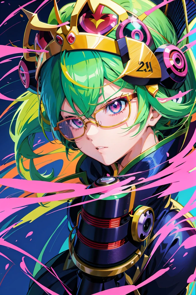 anime girl with green hair and glasses and a crown on her head, anime style 4 k, best anime 4k konachan wallpaper, anime art wallpaper 4 k, anime art wallpaper 4k, anime art wallpaper 8 k, badass anime 8 k, detailed digital anime art, digital cyberpunk anime art, rossdraws cartoon vibrant, anime wallpaper 4k, anime wallpaper 4 k