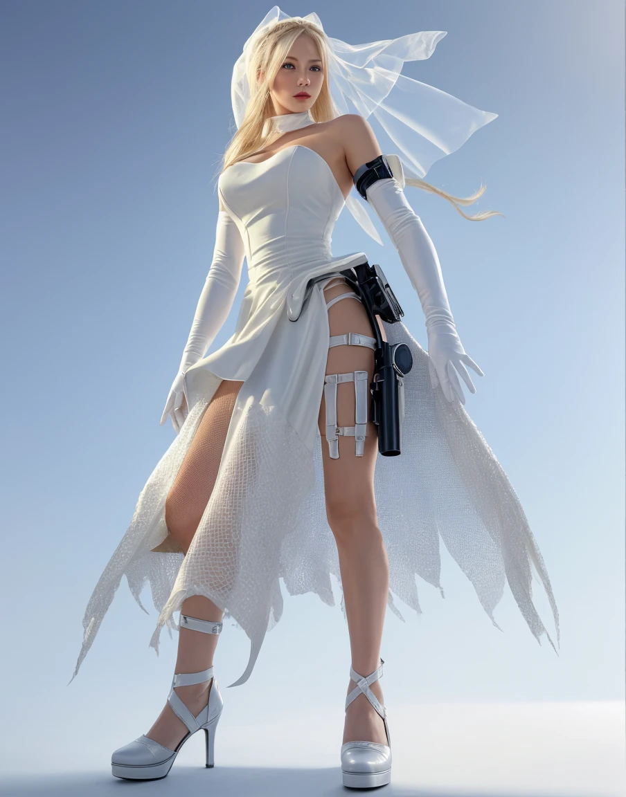 (Extreme Detail CG Unity 8K wallpaper, masterpiece, highest quality), (Exquisite lighting and shadow, highly dramatic picture, Cinematic lens effect), a beautiful girl in a white Spider-Man costume, white lingerie, silver gray hair color, long hair, from the Spider-Man parallel universe, Wenger, Marvel, Spider-Man, on the beach, very beautiful face, dynamic pose), (excellent detail, excellent lighting, wide angle), (excellent rendego on beach, enough to stand out in its clasocus on white Spider-Man costumes, complex spider textures
