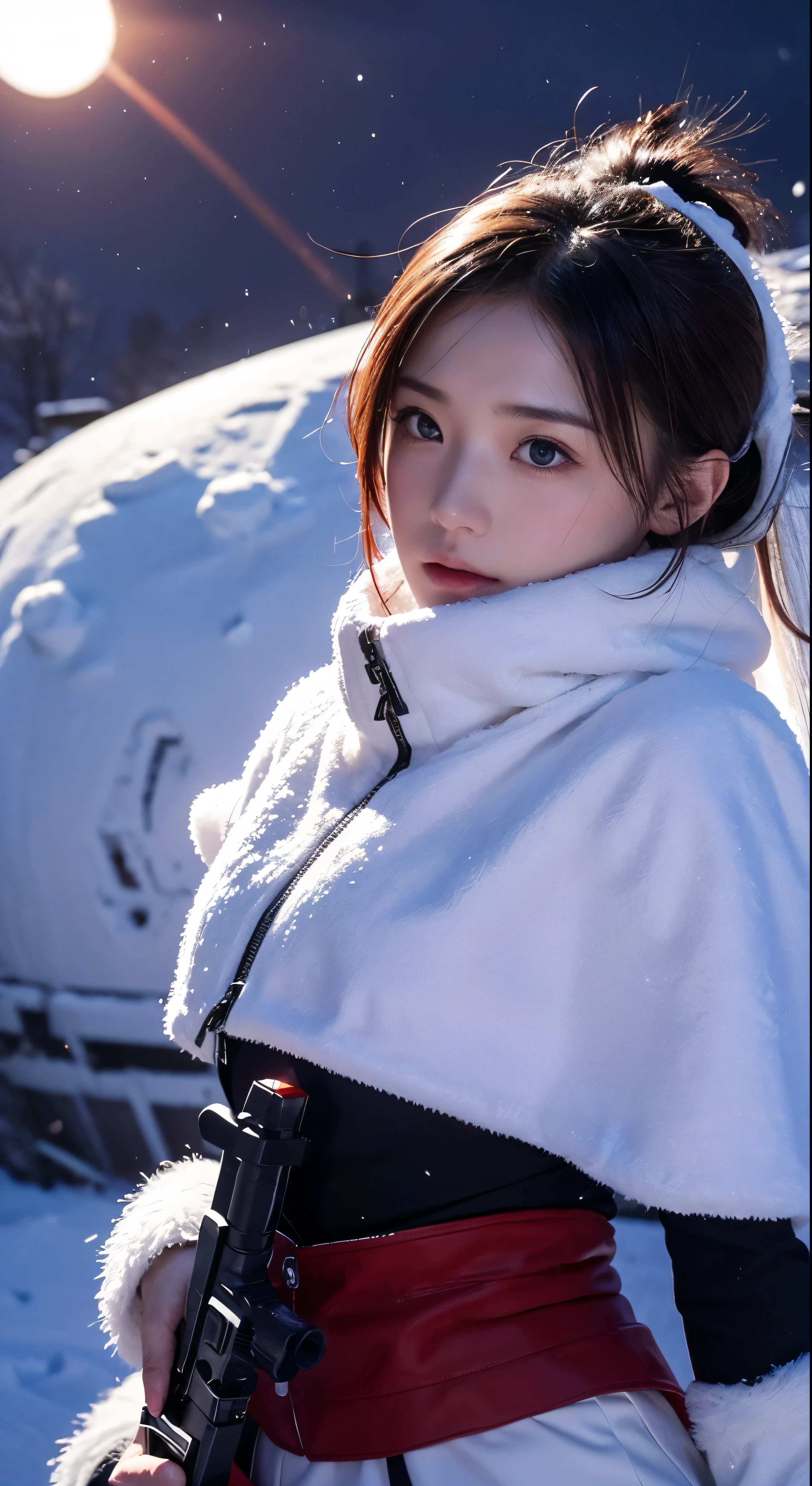 High-resolution images、8k resolution、Highest quality、masterpiece:1.2、Real、Photorealistic:1.37、Super detailed、Highest quality、Ultra-high resolution、Professional Lighting、Photon Mapping、Good composition、Facial details:1.2、35mm lens:1.25、(Tusken Raider)+、ice planet、There is a blizzard of snow、A Star Destroyer appears in the sky、Shoot right with blaster rifle、Shoot with yellow body armor
