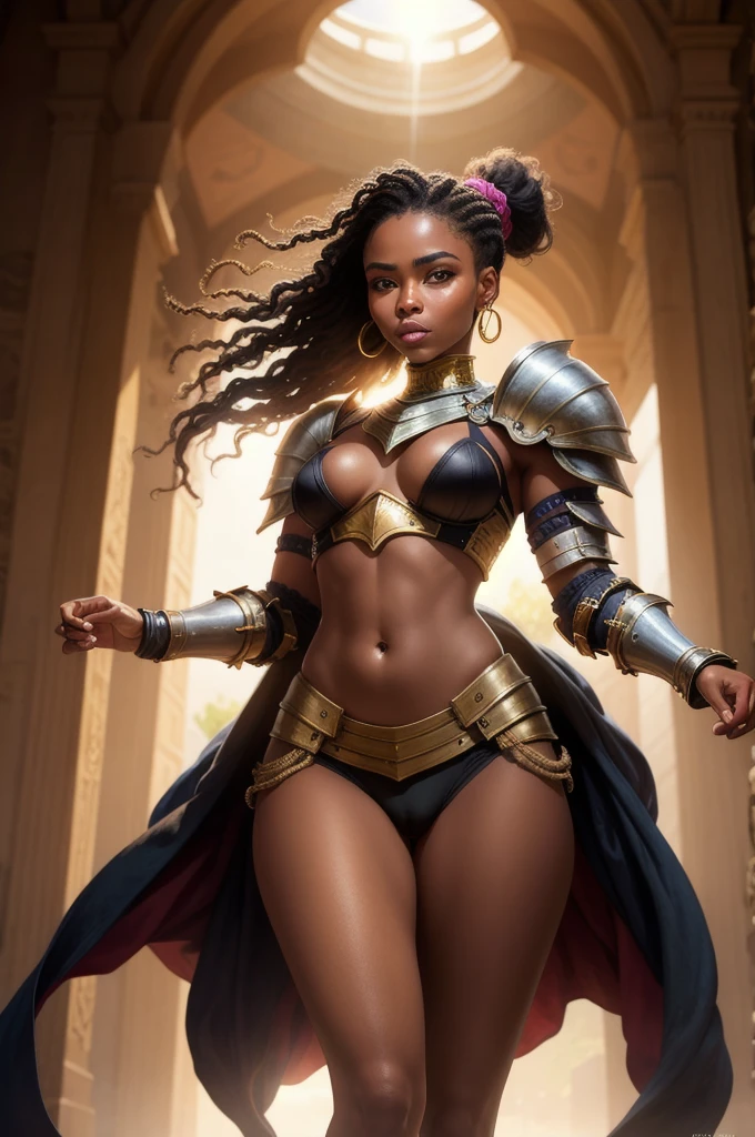 1girl, black woman, amazing seductive,. stunning volup6body, enormeous saggy breasts, bikini armor,.epic ancient african warrior, perfect proporcion, cinematic portrait, by frank frazetta art, cover to art book, 32k, vivid colors, realistic, fantastic, fantasy_realistic, detailed epic illumination, god rays, detailed background, hyper resolution