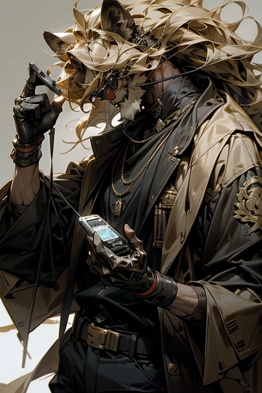 Lion,male,visual band,vocal,holding micro phone,sunglass,old,hard boiled,masterpiece,best quality,super detailed,