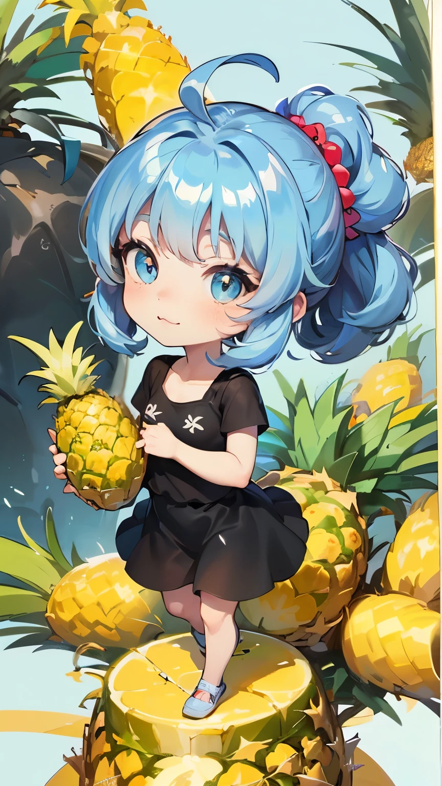 ((style:Colored pencil,pale colour)),(Chibi animation、One Chibi、masterpiece、Colored pencilで描かれた:1.2)、(Chibi Body、Small face、Cute all over、Light blue hair color, Short chignon hair:1.4),(Highly detailed eyes、Golden Eyes、Breast enlargement、Gloss Lip、 :3, Ahoge, Very thin legs)、(Big fresh pineapple:1.5)、(athlete:1.5),(The wind is blowing、Hold your knees、Pineapple Wallpaper、Summer vacation、Highly detailed art gems:1.4)、(Stylized anime, かわいいアートstyle, Anime-style illustrations, 8k, Cute girl anime visuals)